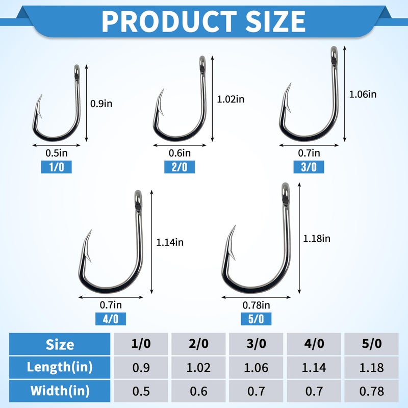Shaddock Fishing Live Bait Saltwater Circle Hook Assortment - 100pcs 2X Stainless Steel Fishing Hooks Kit for Tuna Mackerel Striper Flounder Bluefish - Image 3